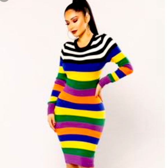 Fashion Nova | Dresses | Rainbow Midi Sweater Dress From Fashion Nova |  Poshmark